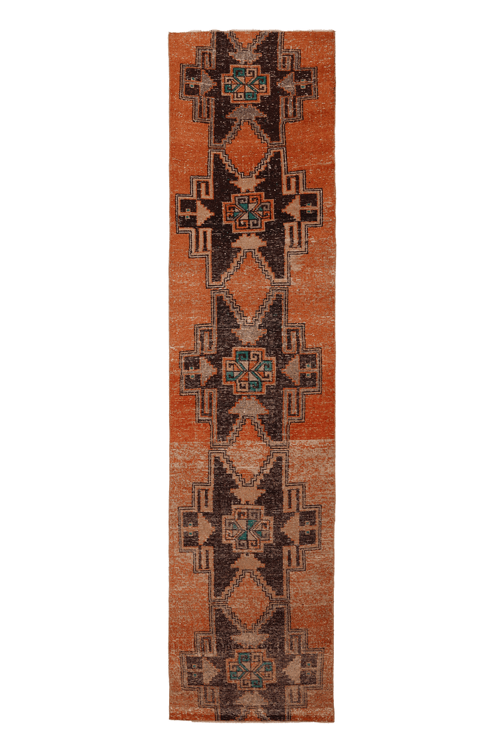 Vintage Malatya Turkish Runner Rug 3x11 ft — Orange & Brown Southwestern