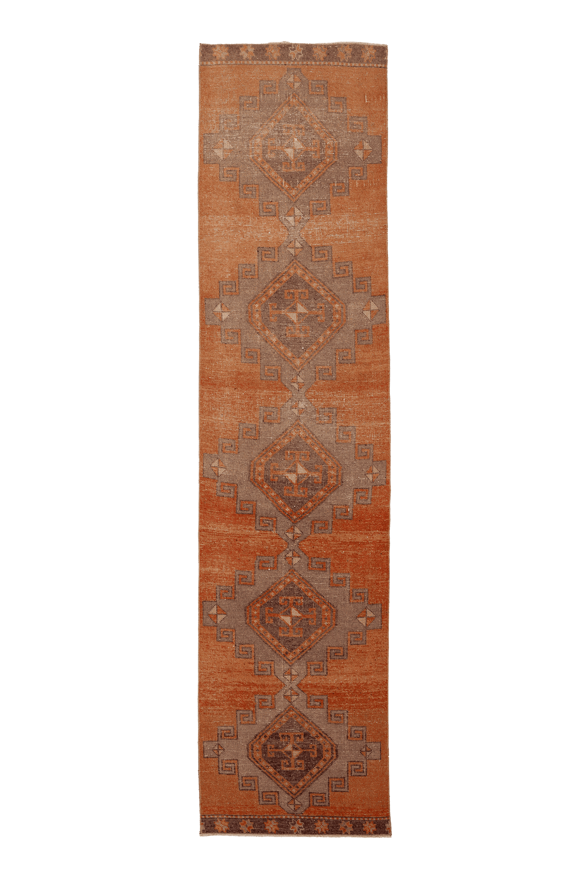 Vintage Malatya Turkish Runner Rug 3x12 ft — Orange & Brown Geometric