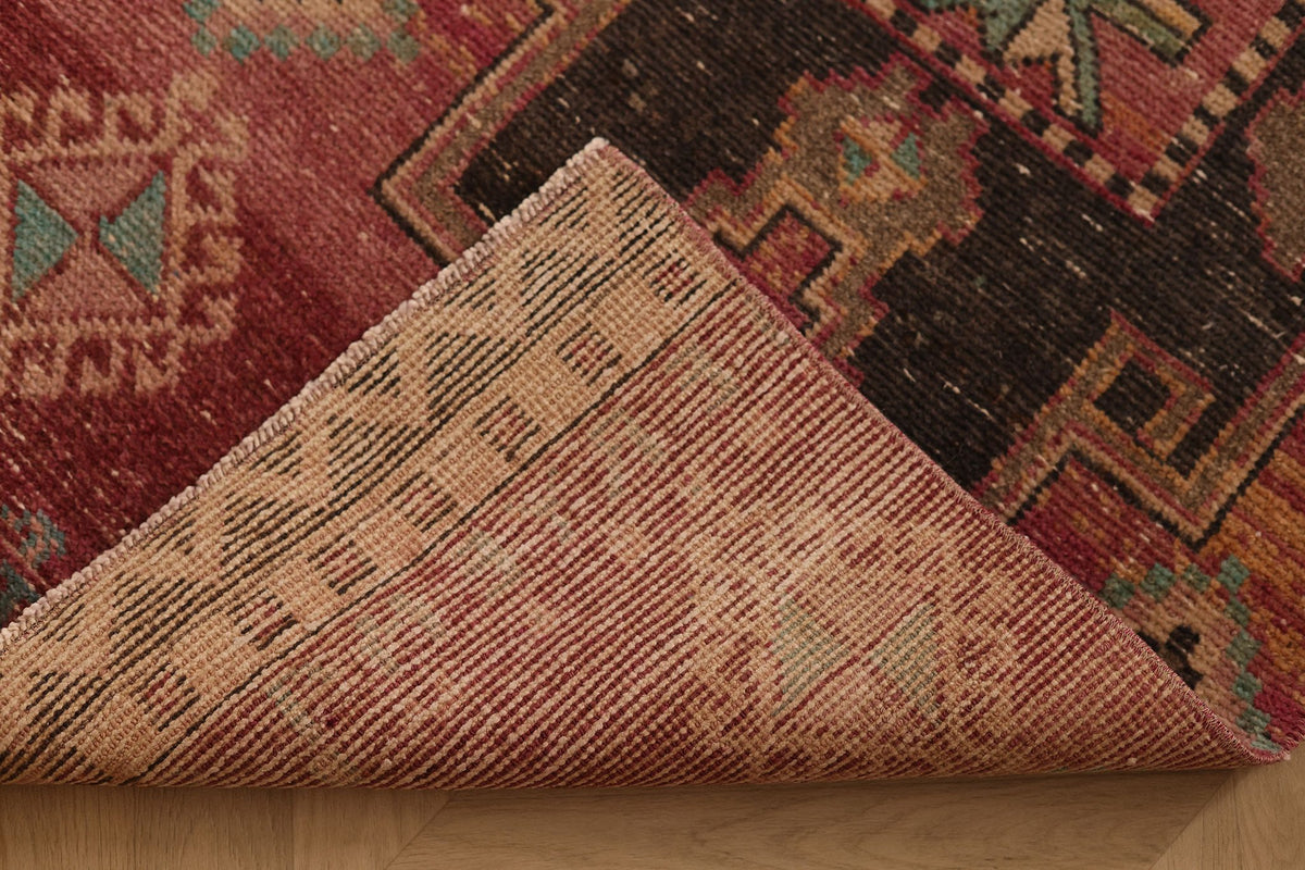 Vintage Malatya Turkish Runner Rug 3x11 ft — Red & Brown Geometric