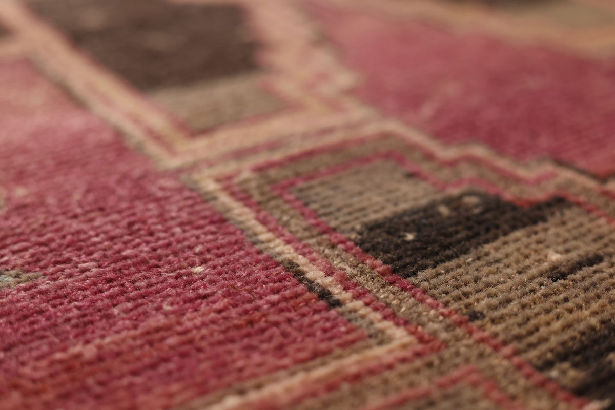 Vintage Malatya Turkish Runner Rug 3x11 ft — Red & Brown Geometric