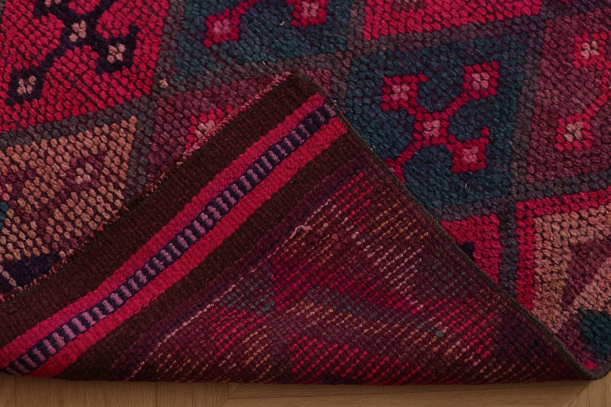 Vintage Southeastern Persian Style Runner Rug 3x13 ft — Pink & Blue Geometric