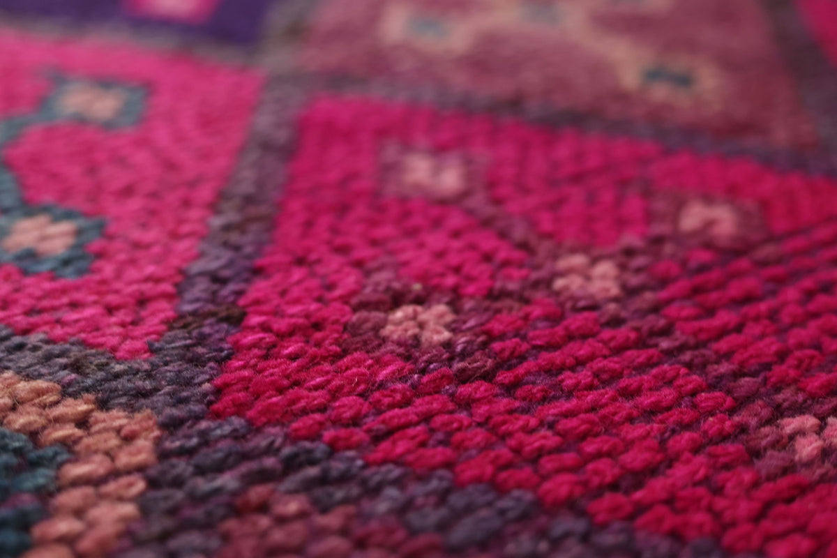 Vintage Southeastern Persian Style Runner Rug 3x13 ft — Pink & Blue Geometric