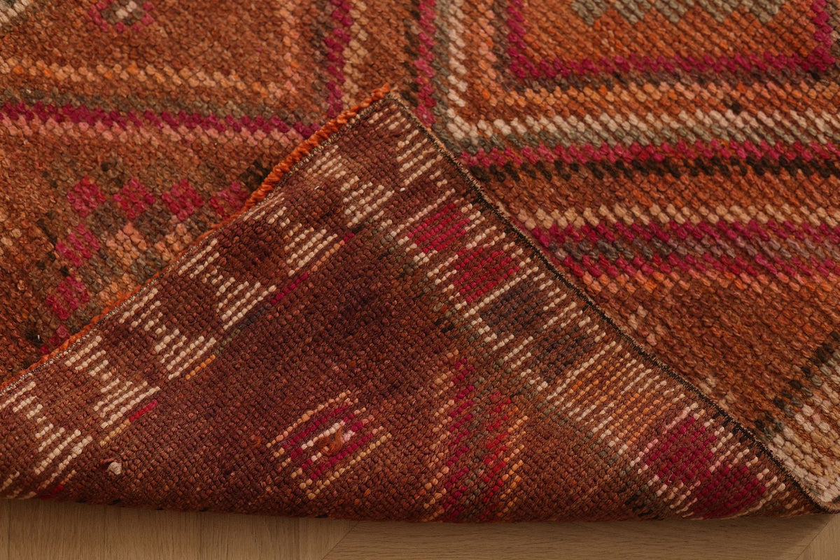 Vintage Southeastern Persian Style Runner Rug 3x13 ft — Brown & Red Geometric