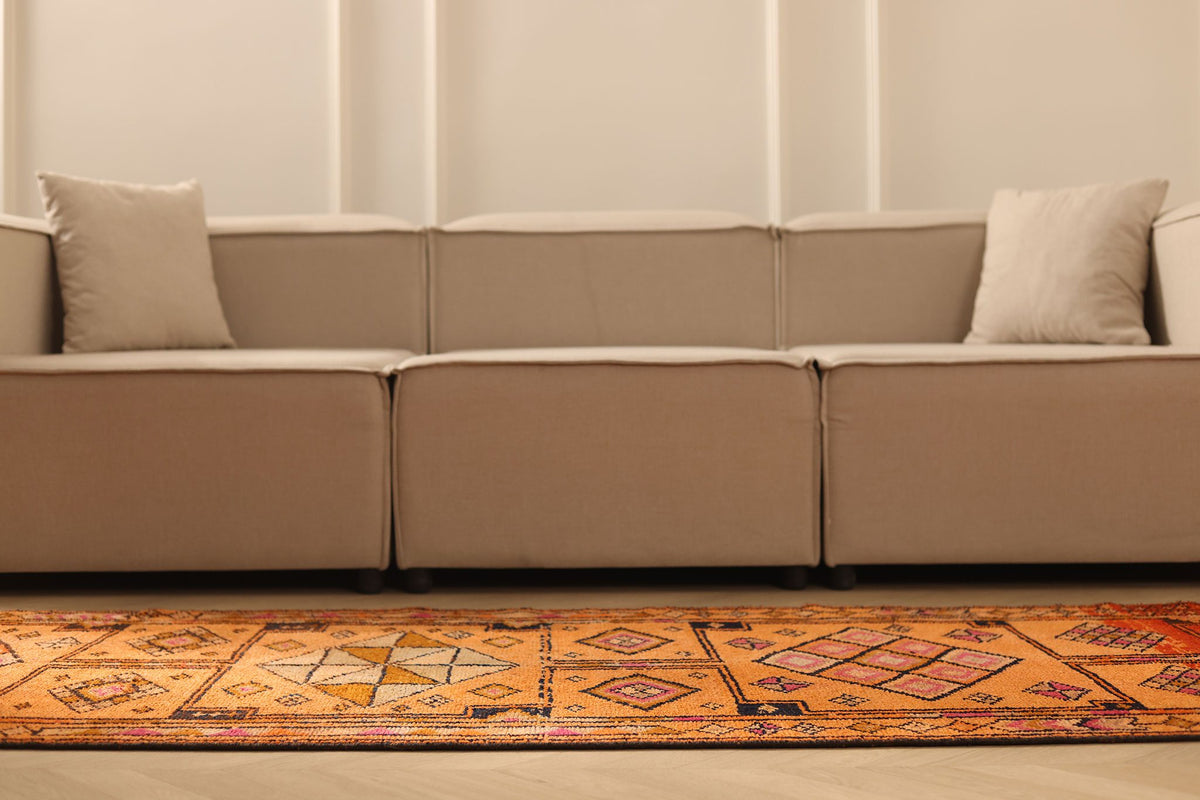 Vintage Southeastern Persian Style Runner Rug 3x13 ft — Orange & Brown Geometric