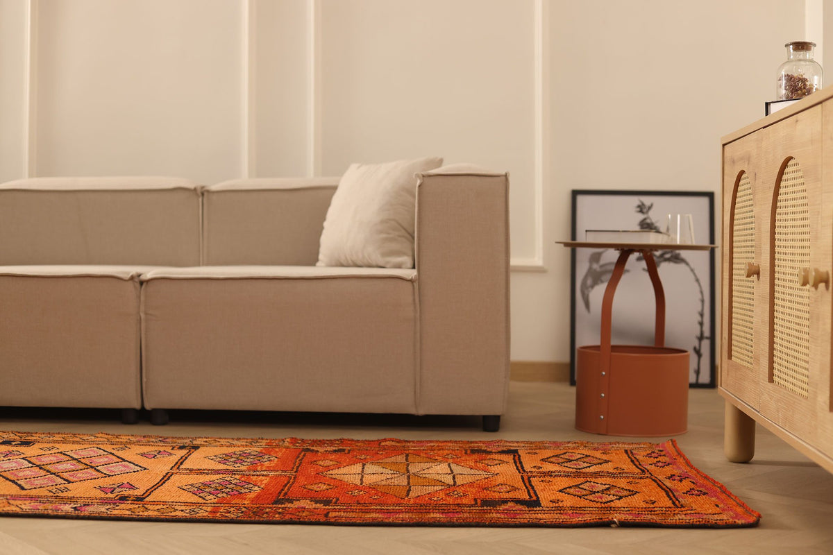 Vintage Southeastern Persian Style Runner Rug 3x13 ft — Orange & Brown Geometric