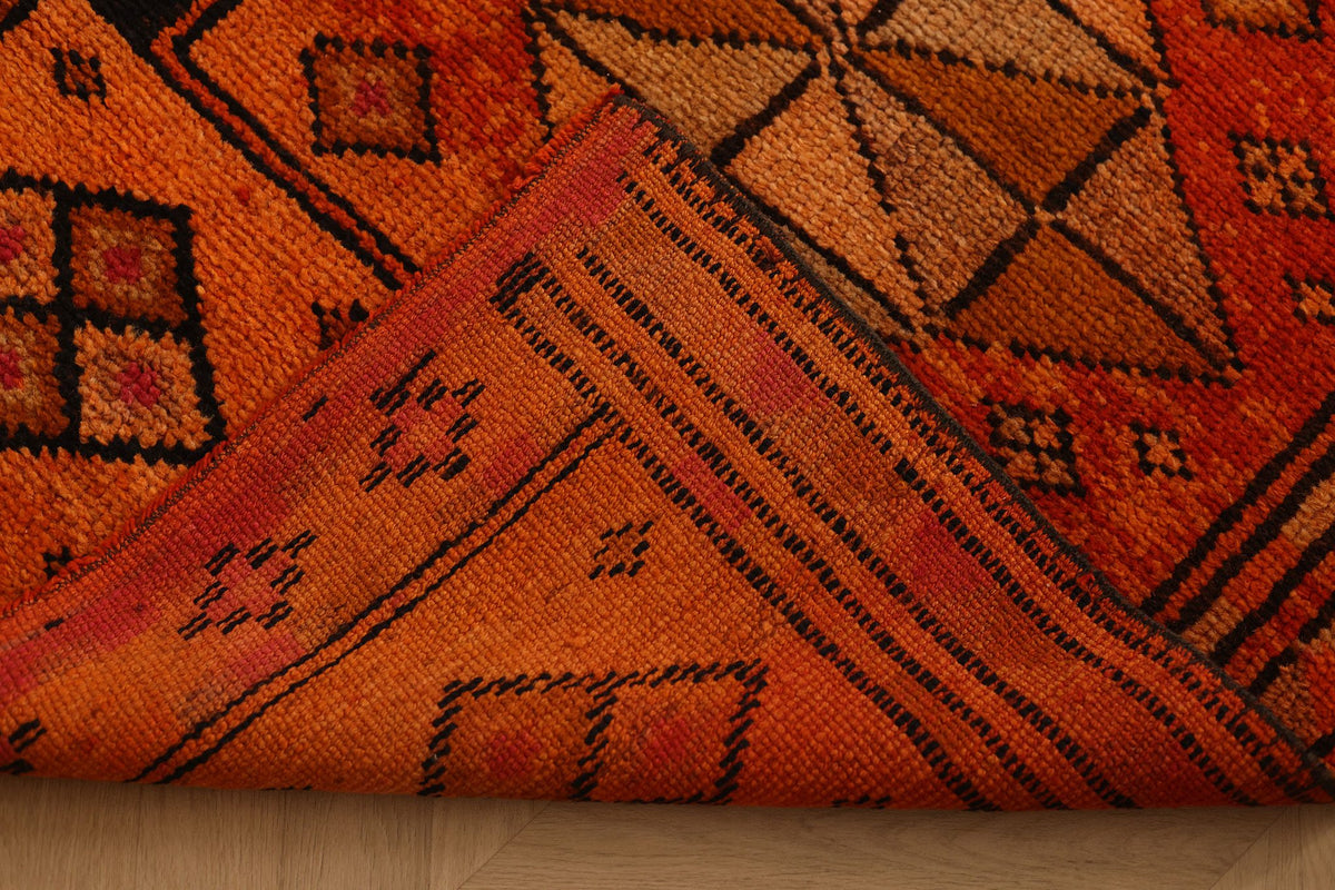 Vintage Southeastern Persian Style Runner Rug 3x13 ft — Orange & Brown Geometric