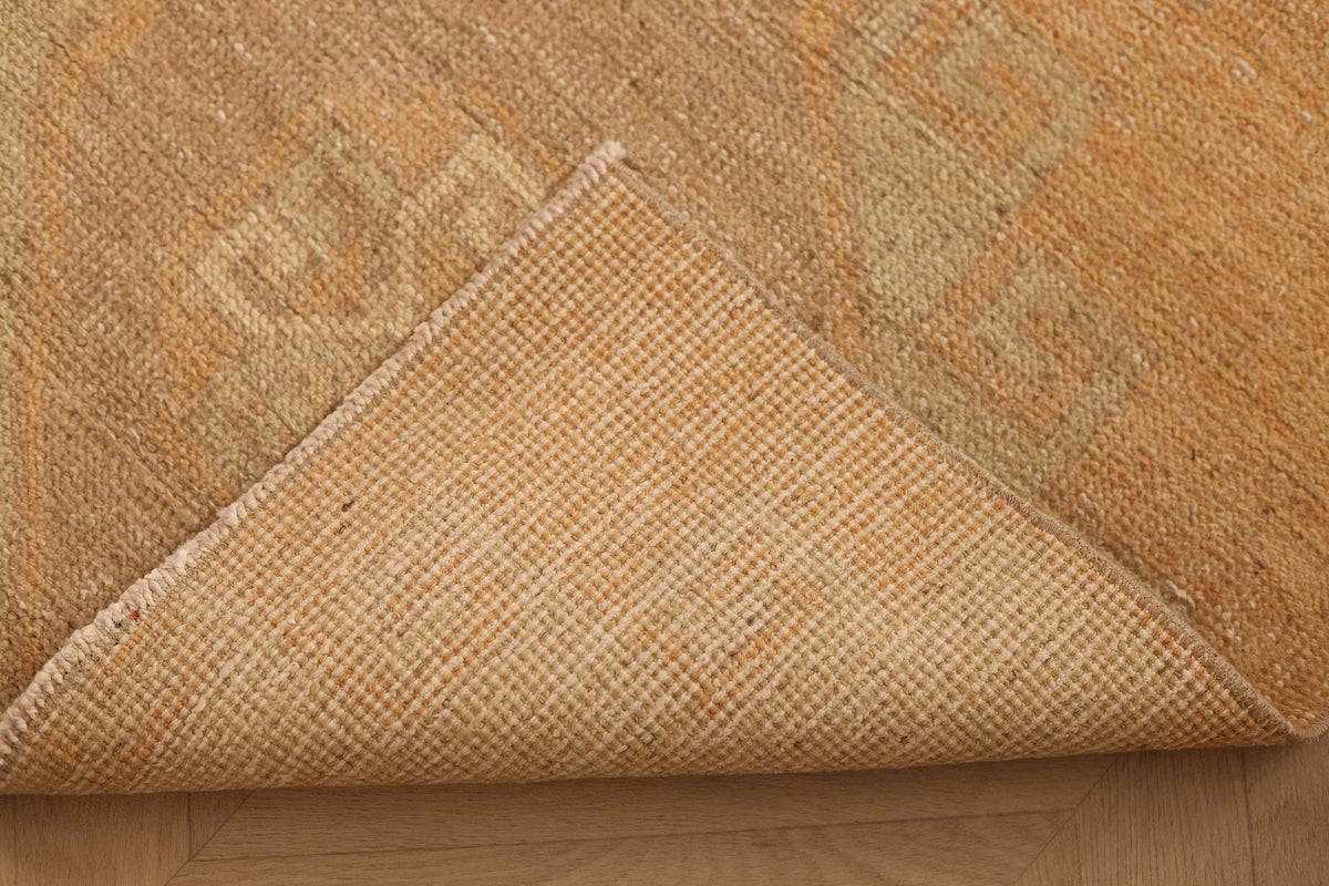 Vintage Malatya Turkish Runner Rug 3x9 ft — Beige & Brown Geometric