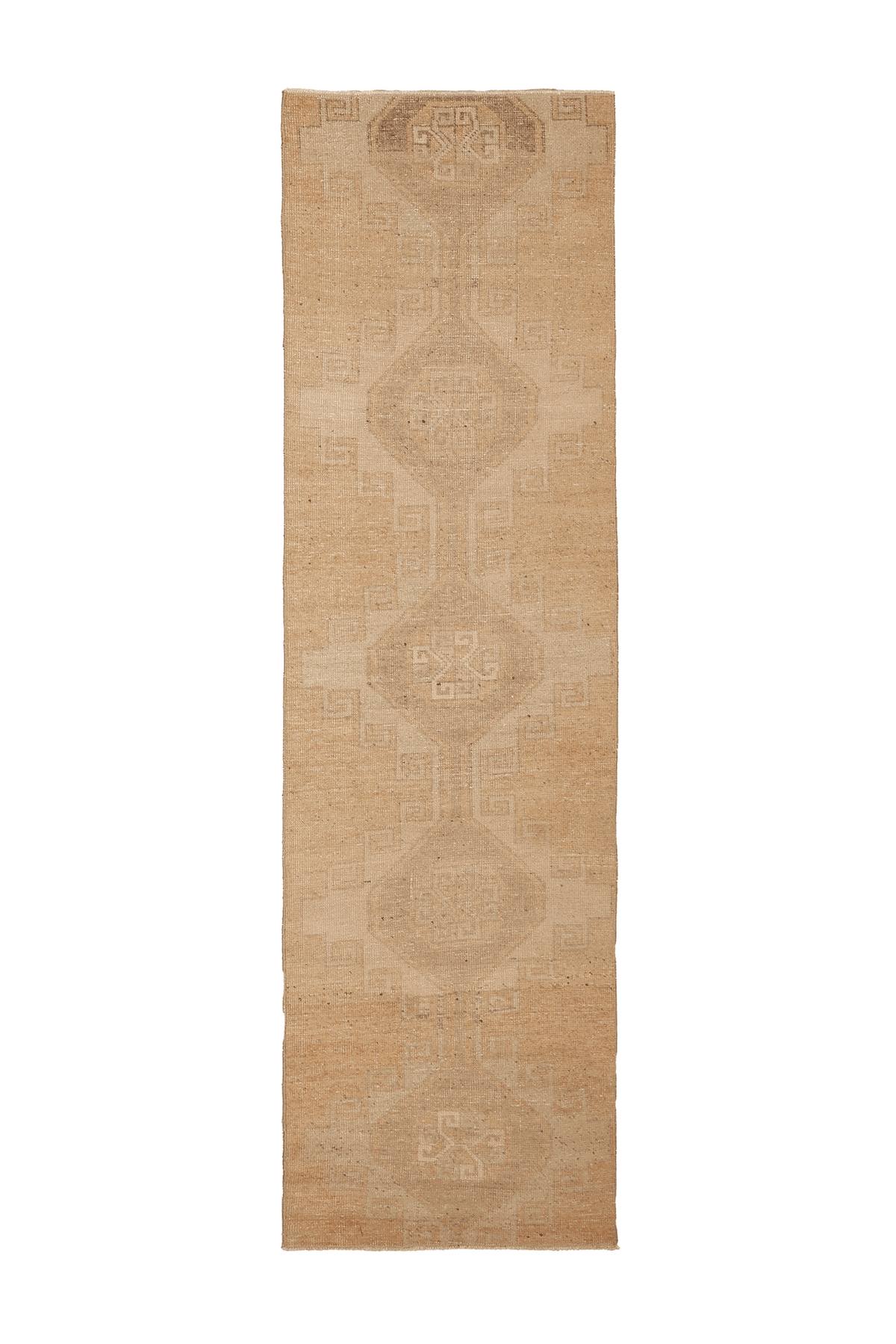Vintage Malatya Turkish Runner Rug 3x9 ft — Beige & Brown Geometric