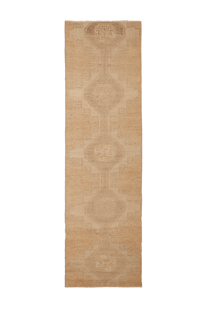 Vintage Malatya Turkish Runner Rug 3x9 ft — Beige & Brown Geometric