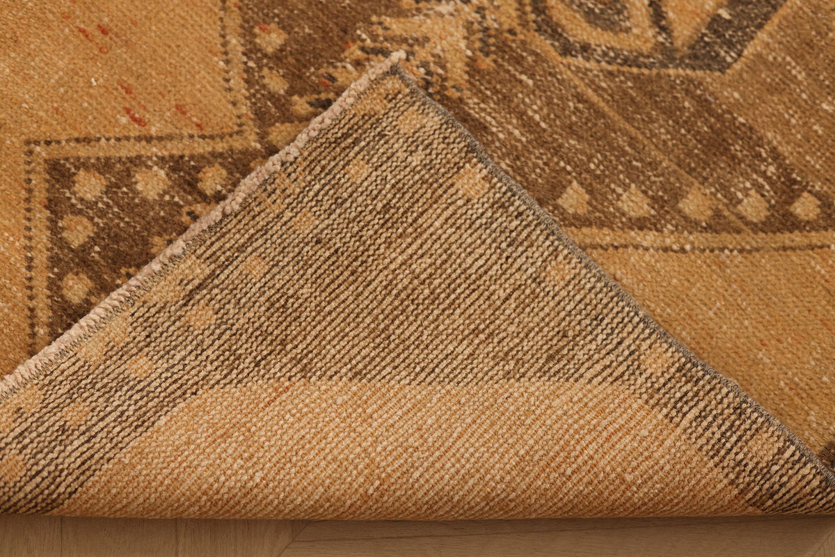 Vintage Malatya Turkish Runner Rug 3x10 ft — Beige & Brown Geometric