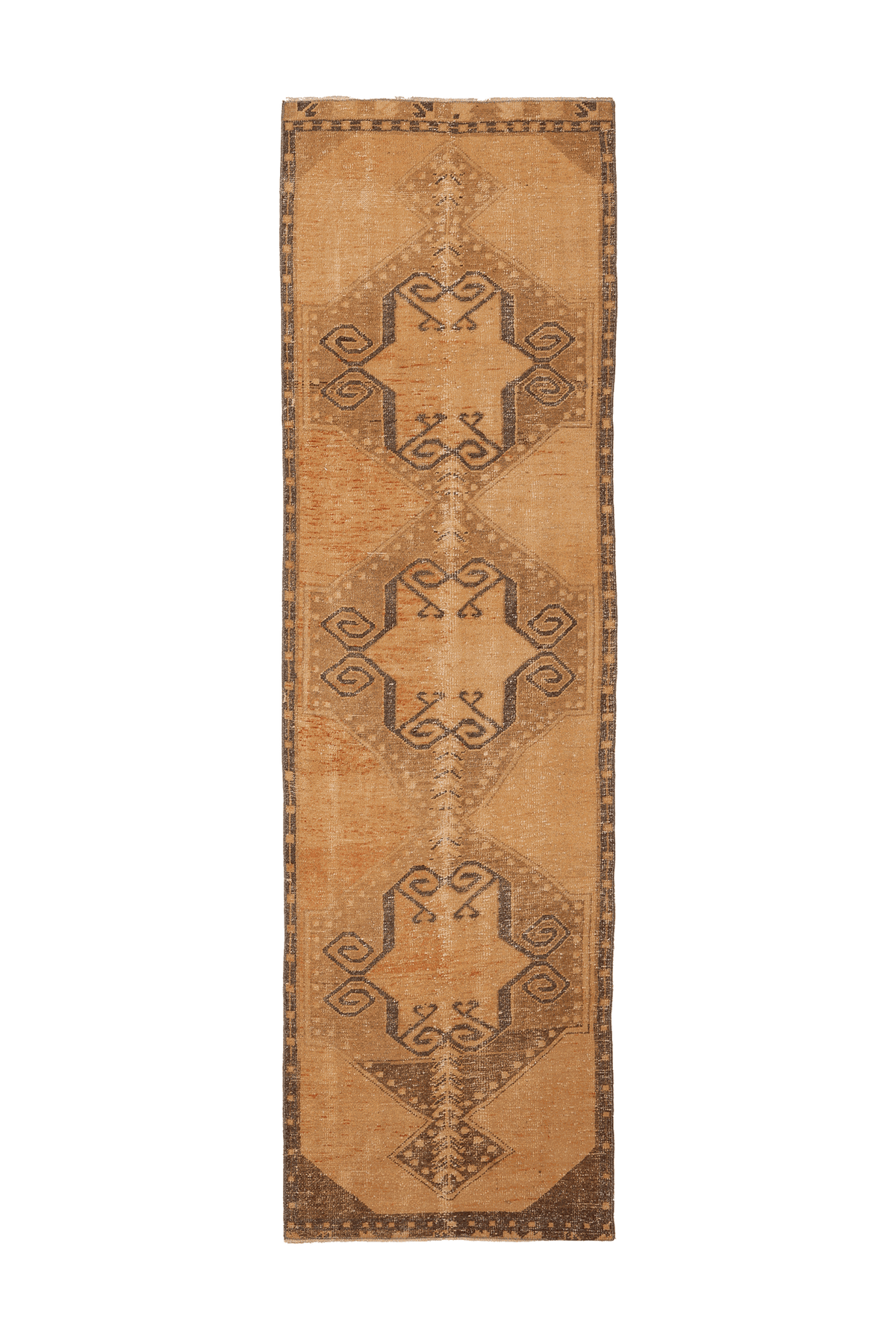 Vintage Malatya Turkish Runner Rug 3x10 ft — Beige & Brown Geometric