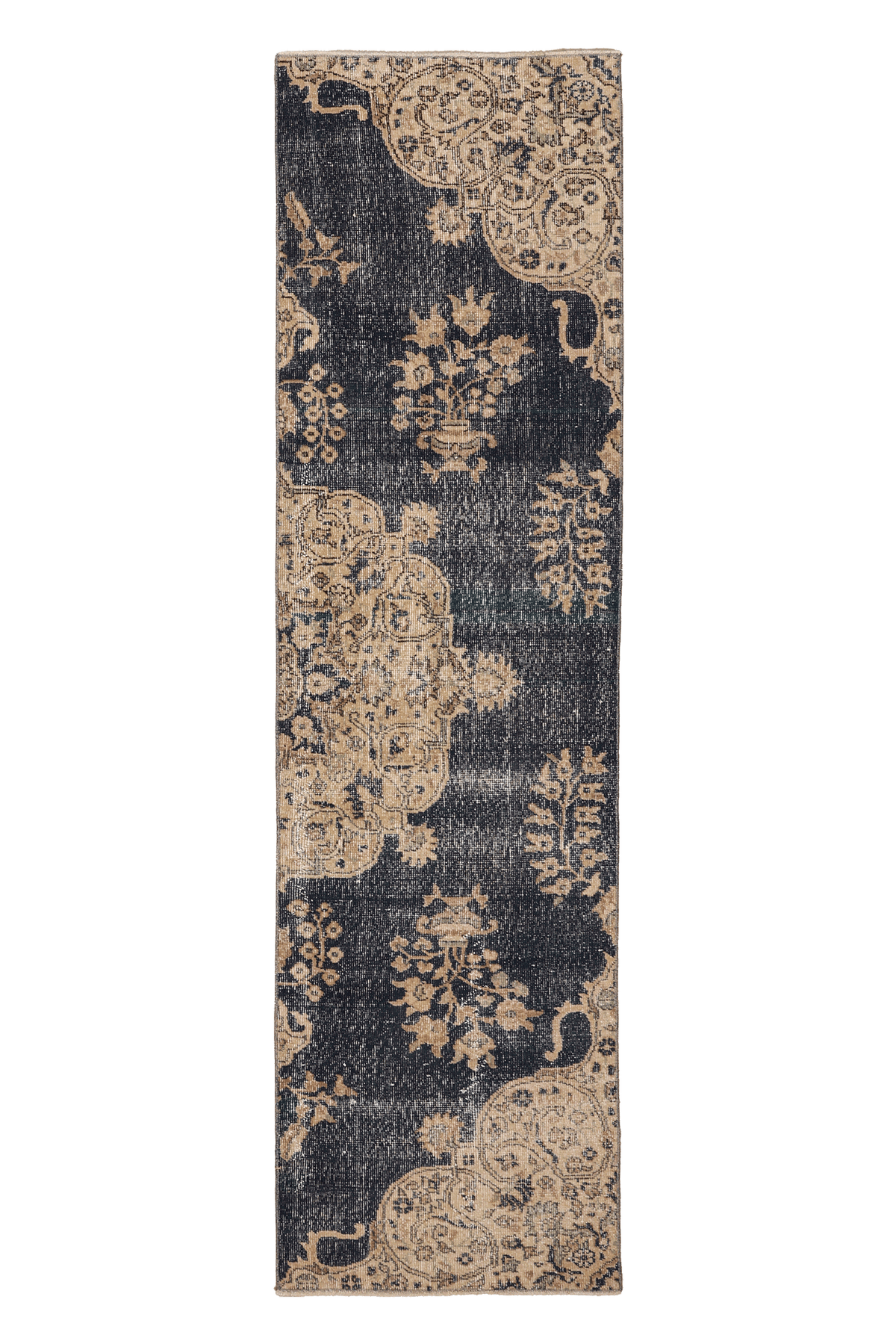 Vintage Isparta Turkish Runner Rug 2x8 ft — Blue & Beige Floral