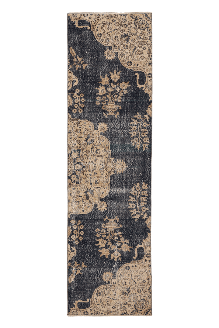 Vintage Isparta Turkish Runner Rug 2x8 ft — Blue & Beige Floral