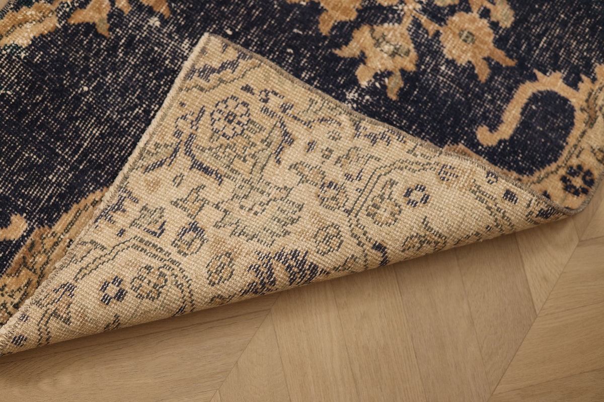Vintage Isparta Turkish Runner Rug 2x8 ft — Blue & Beige Floral