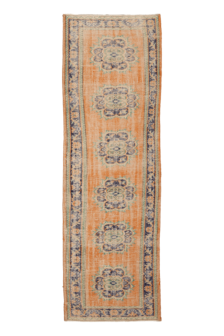 Vintage Manisa Turkish Runner Rug 2x9 ft — Orange Floral