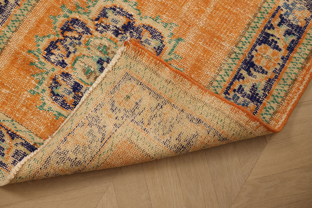 Vintage Manisa Turkish Runner Rug 2x9 ft — Orange Floral