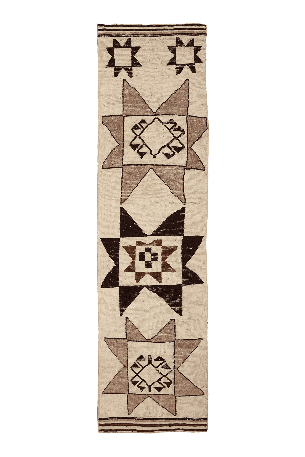 Vintage Southeastern Persian Style Runner Rug 3x12 ft — Beige & Brown Geometric