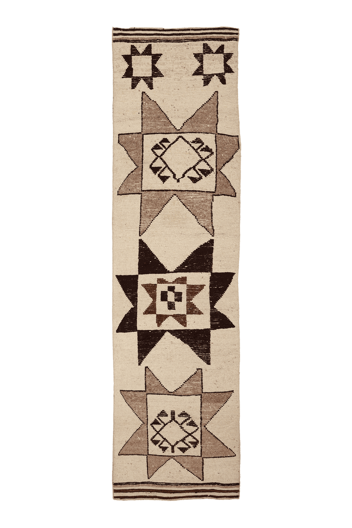 Vintage Southeastern Persian Style Runner Rug 3x12 ft — Beige & Brown Geometric