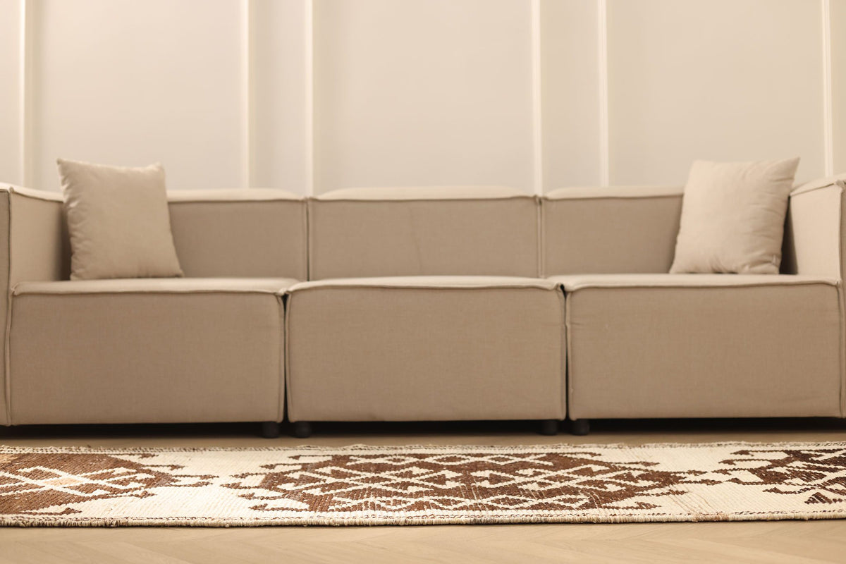 Vintage Southeastern Persian Style Runner Rug 3x12 ft — Brown & Beige Geometric