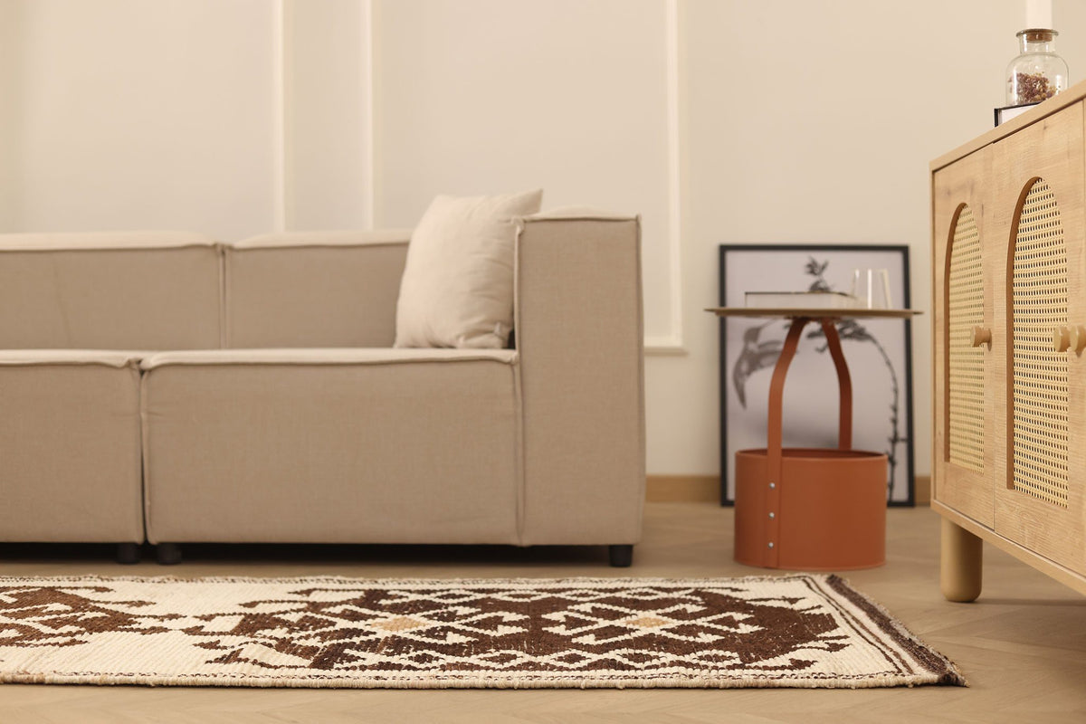 Vintage Southeastern Persian Style Runner Rug 3x12 ft — Brown & Beige Geometric