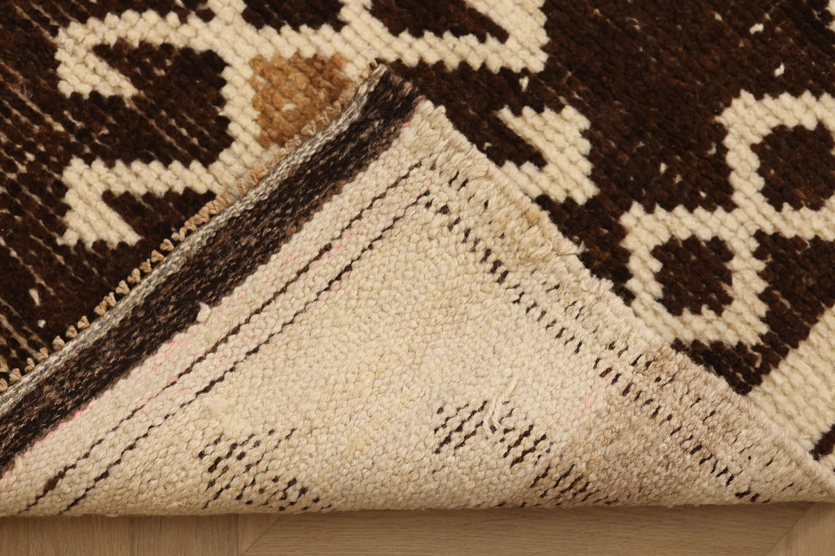 Vintage Southeastern Persian Style Runner Rug 3x12 ft — Brown & Beige Geometric