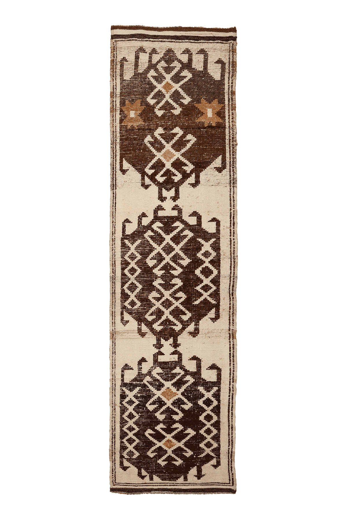 Vintage Southeastern Persian Style Runner Rug 3x12 ft — Brown & Beige Geometric