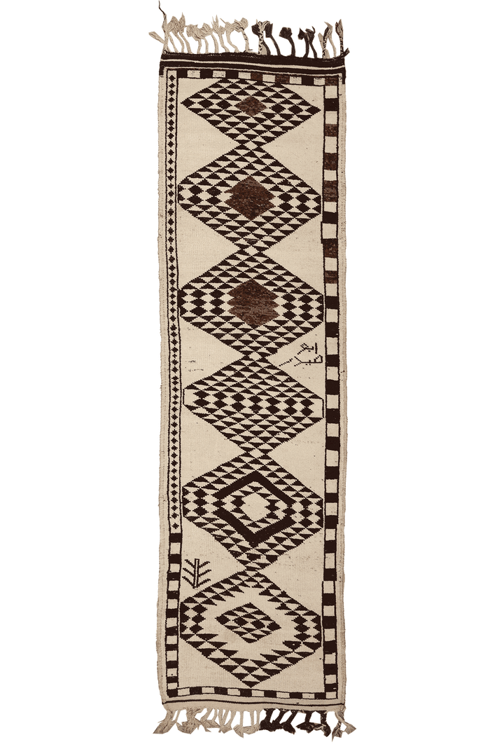 Vintage Southeastern Persian Style Runner Rug 3x11 ft — Beige & Brown Geometric