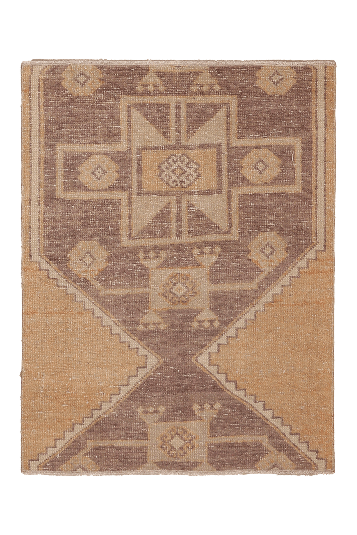 Vintage Malatya Turkish Doormat 3x3 ft — Beige & Brown Geometric
