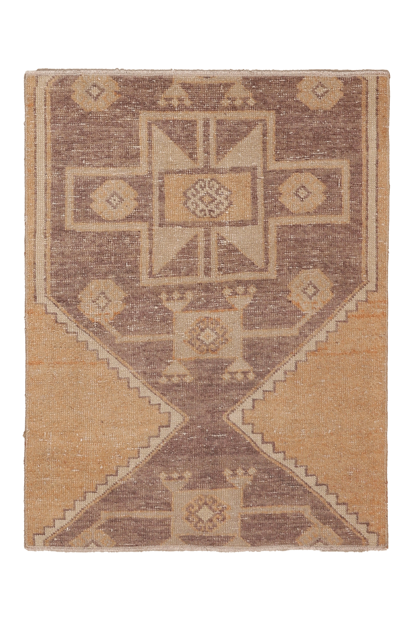 Vintage Malatya Turkish Doormat 3x3 ft — Beige & Brown Geometric