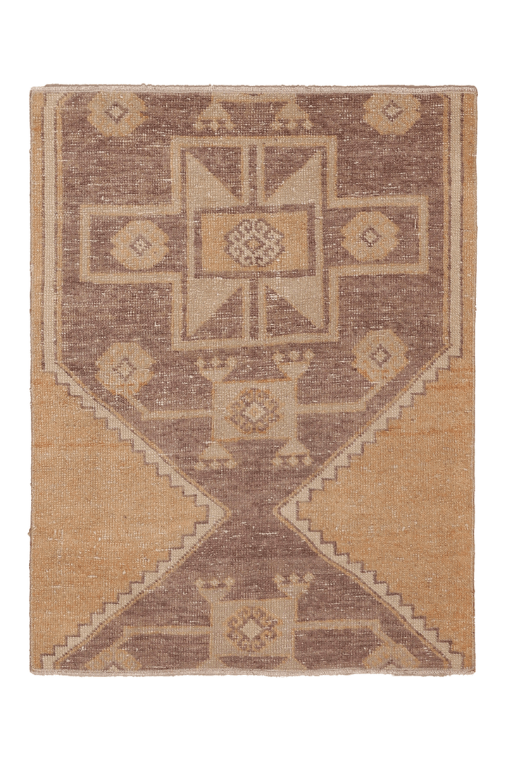 Vintage Malatya Turkish Doormat 3x3 ft — Beige & Brown Geometric