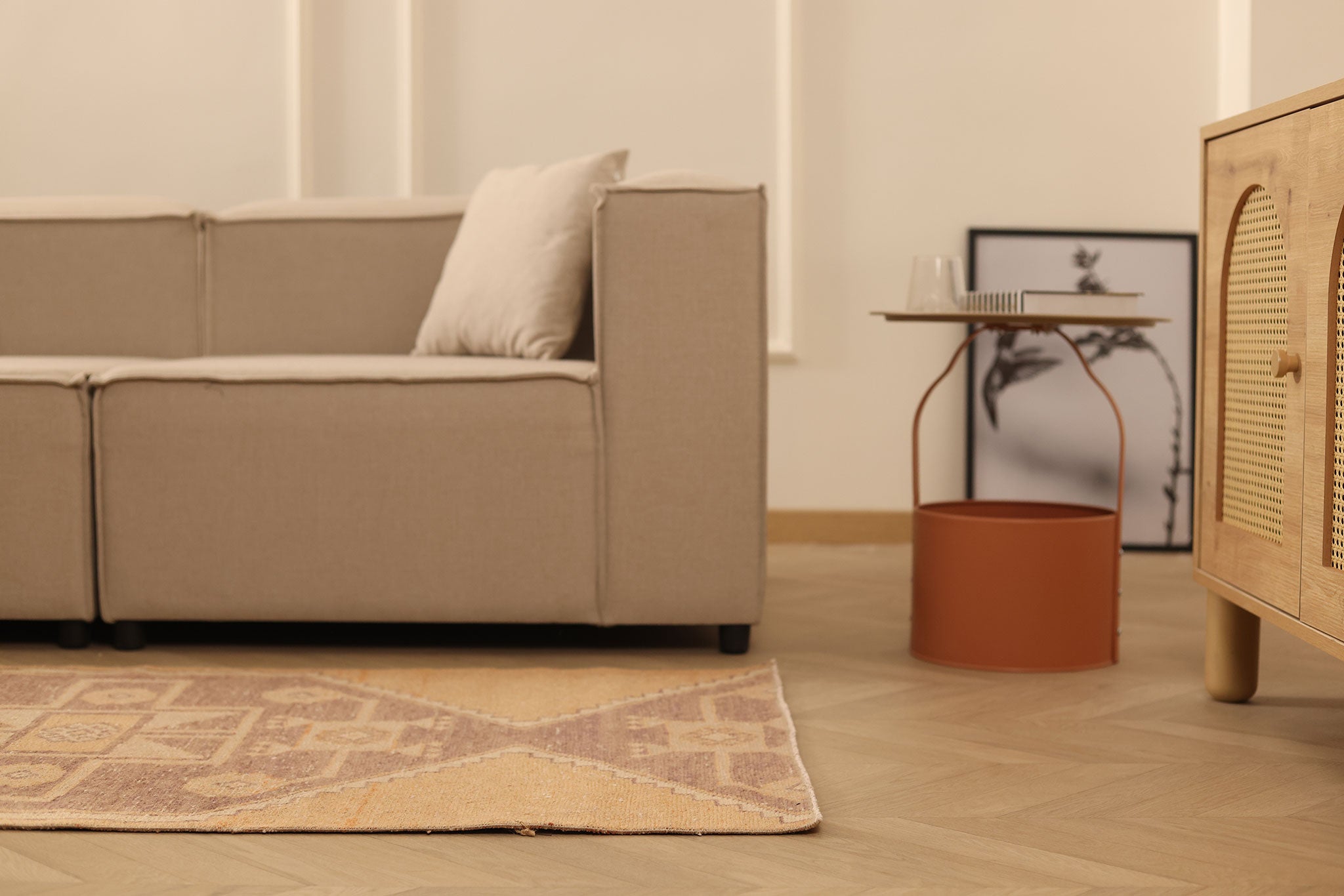 Vintage Malatya Turkish Doormat 3x3 ft — Beige & Brown Geometric
