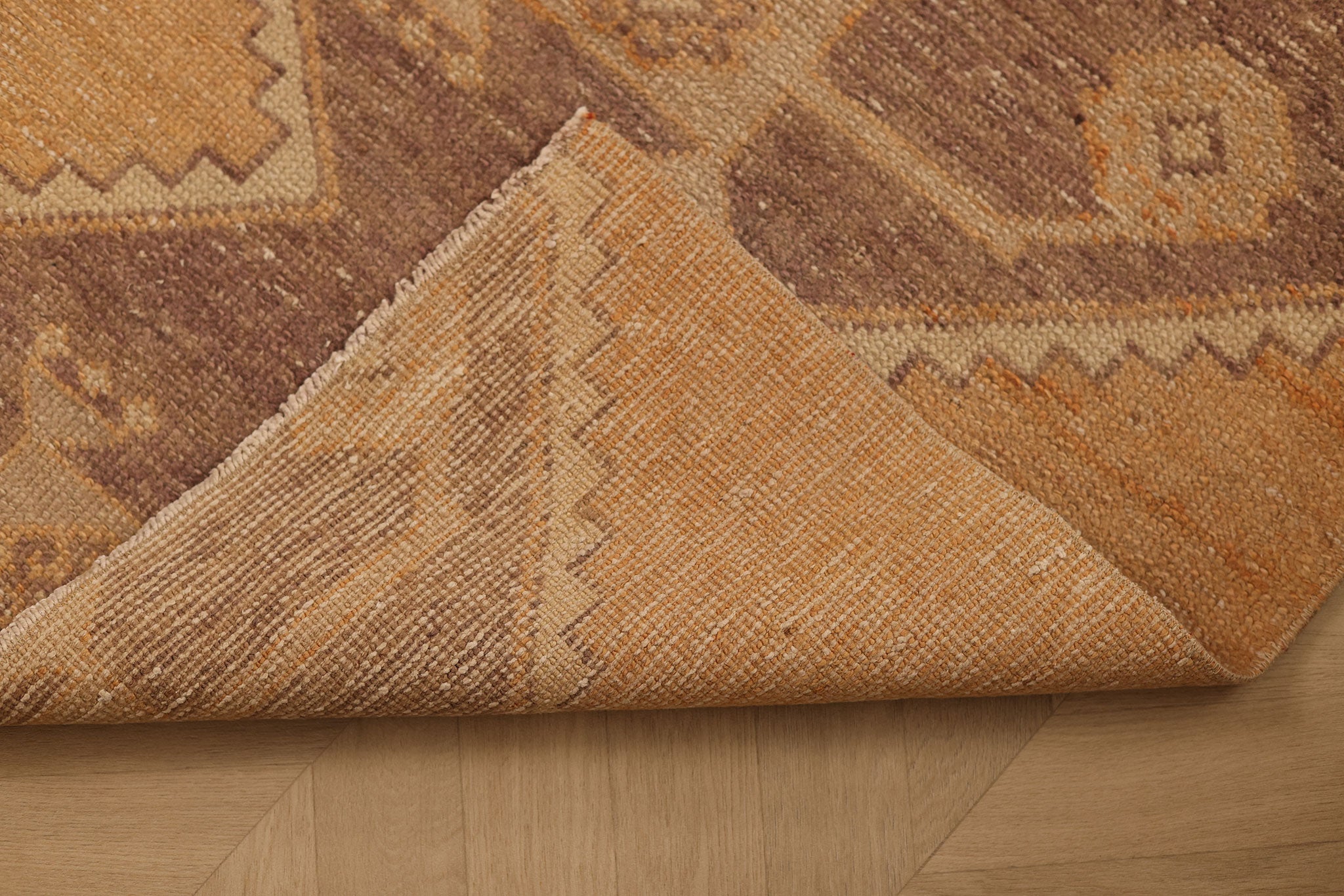 Vintage Malatya Turkish Doormat 3x3 ft — Beige & Brown Geometric