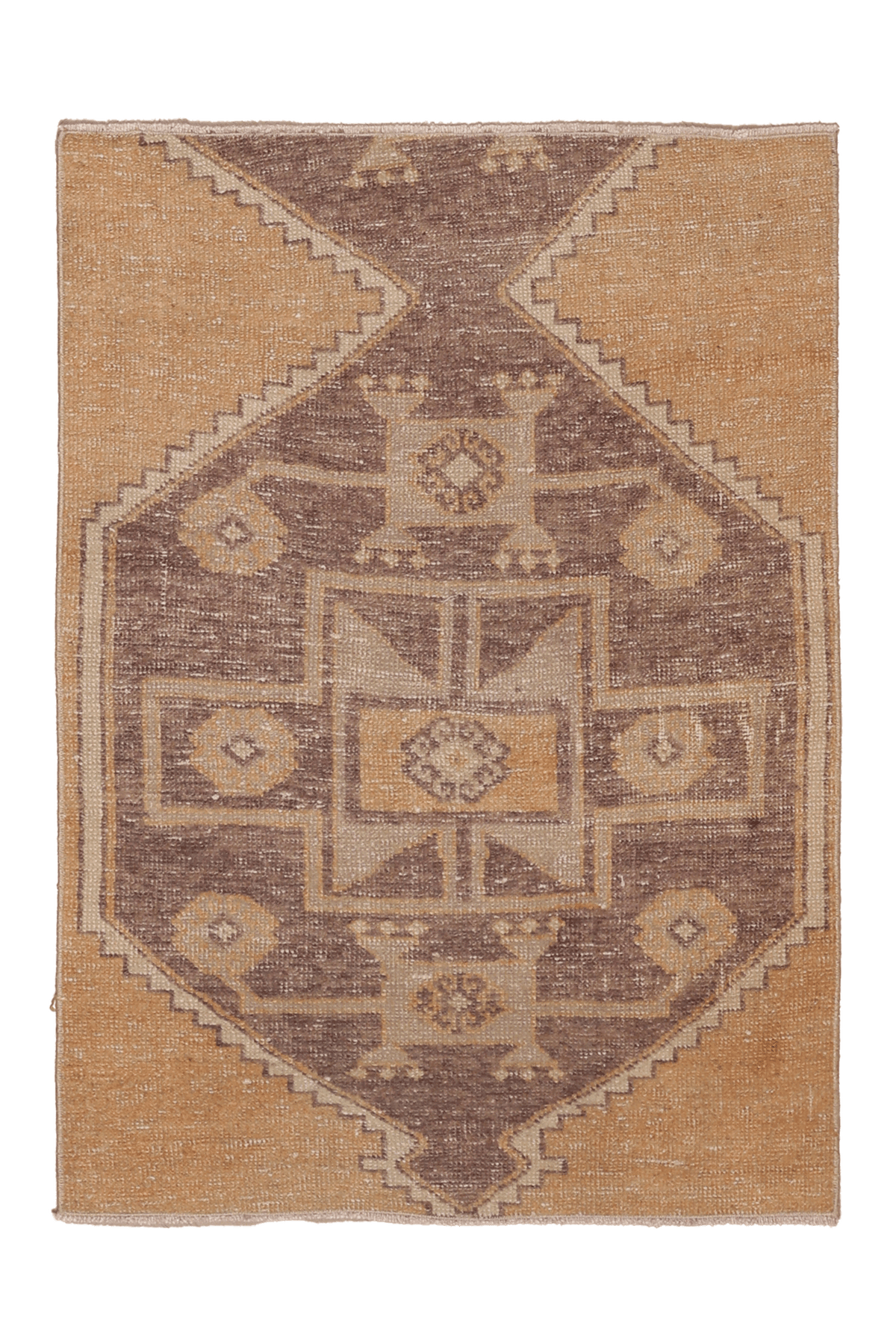 Vintage Malatya Turkish Doormat 3x4 ft — Orange & Brown Geometric