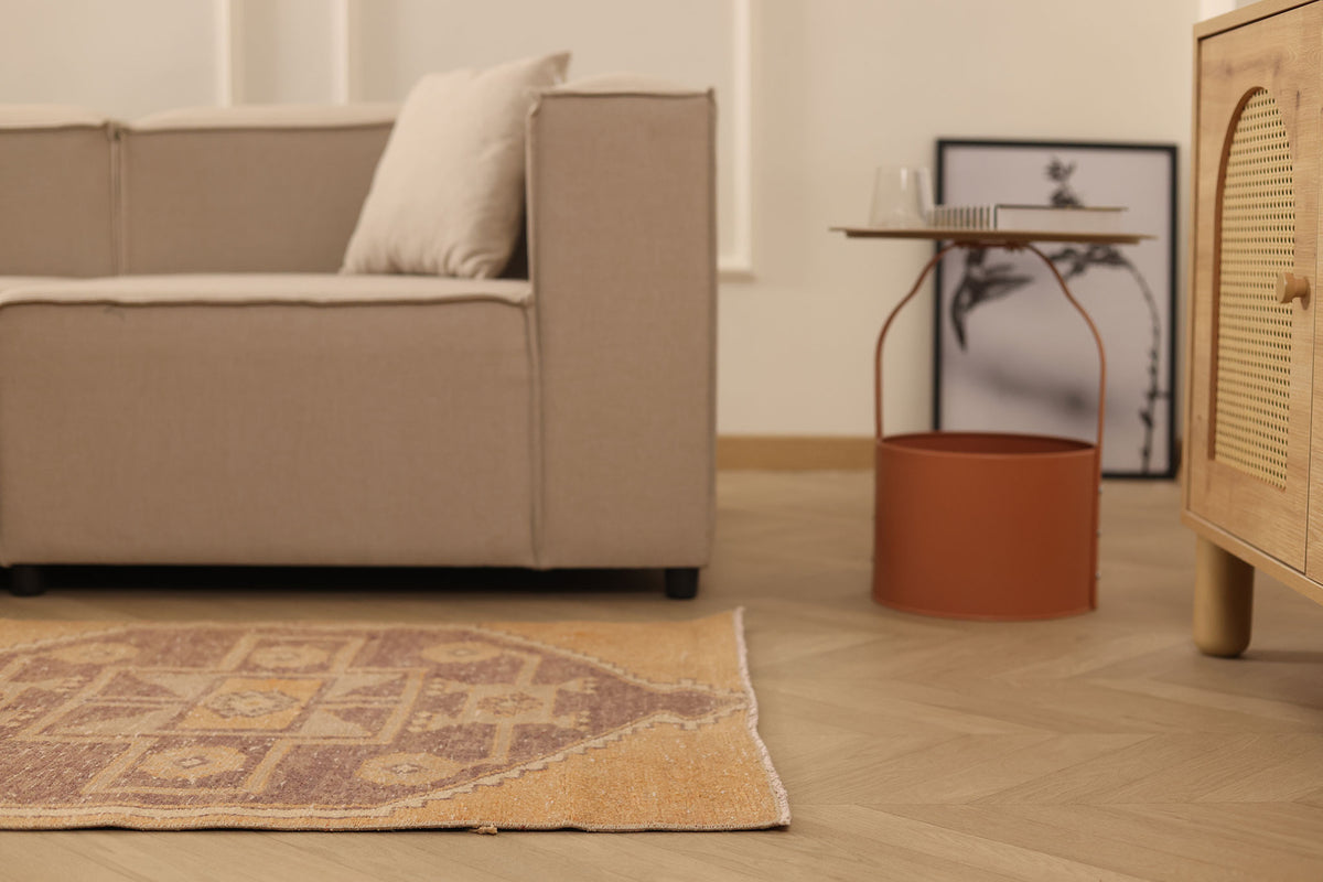 Vintage Malatya Turkish Doormat 3x4 ft — Orange & Brown Geometric