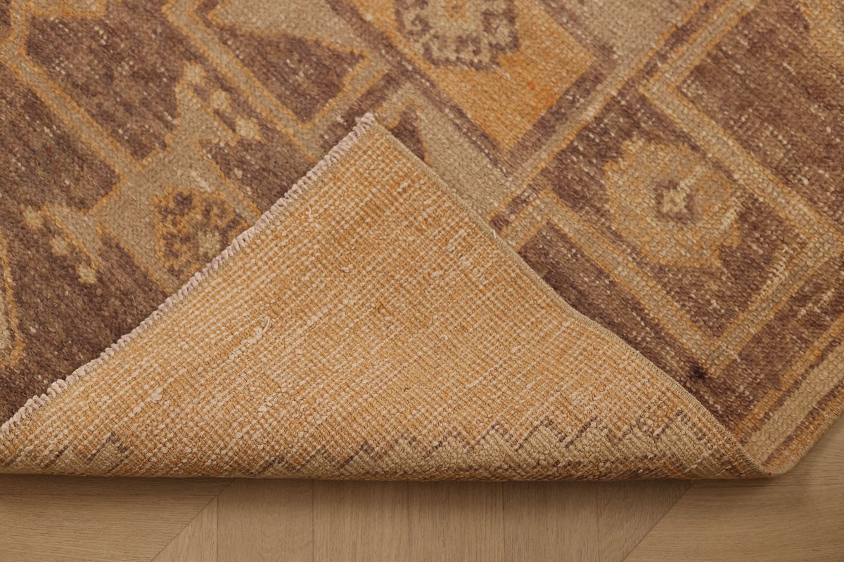 Vintage Malatya Turkish Doormat 3x4 ft — Orange & Brown Geometric