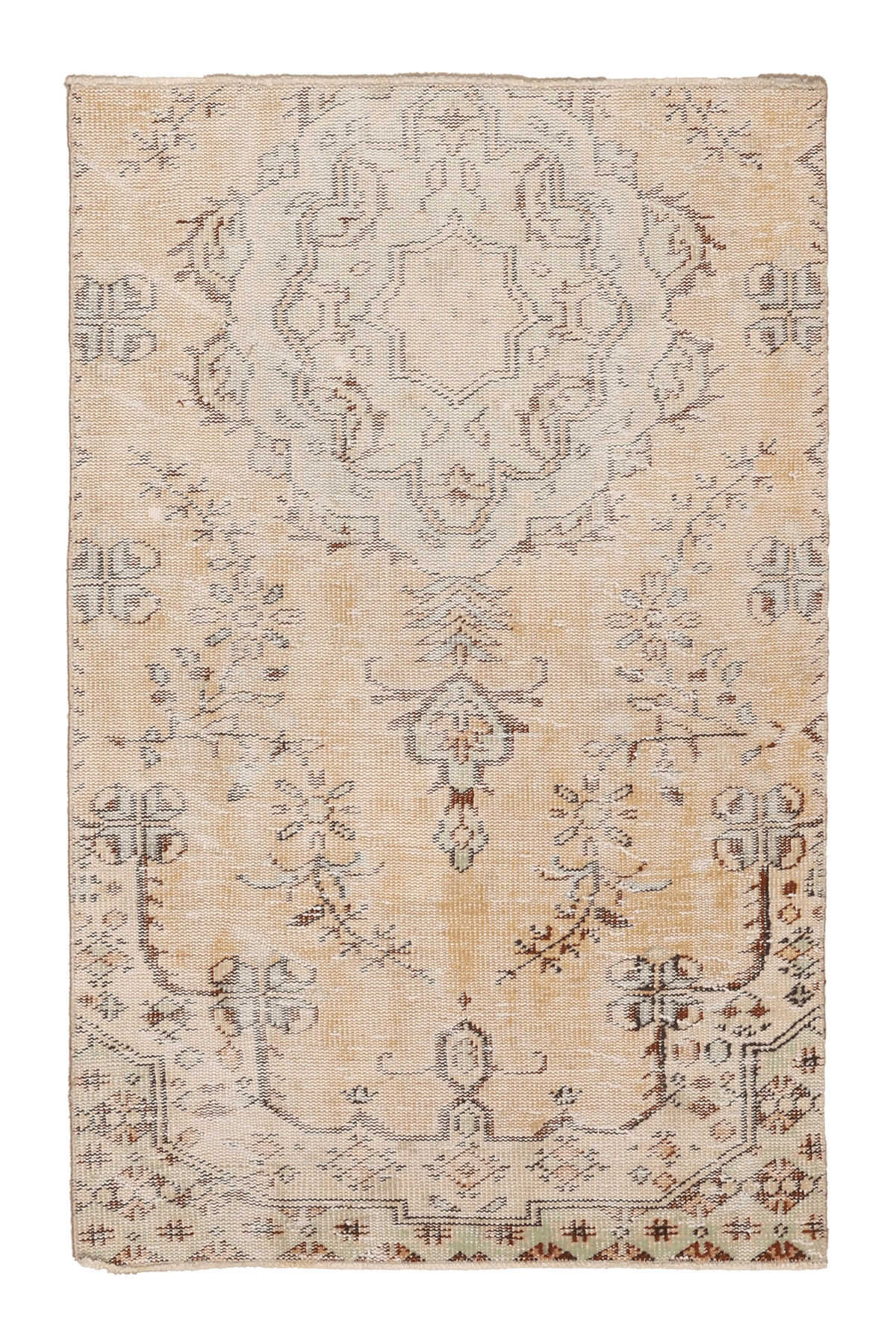 Vintage Manisa Turkish Area Rug 3x4 ft — Beige Distressed