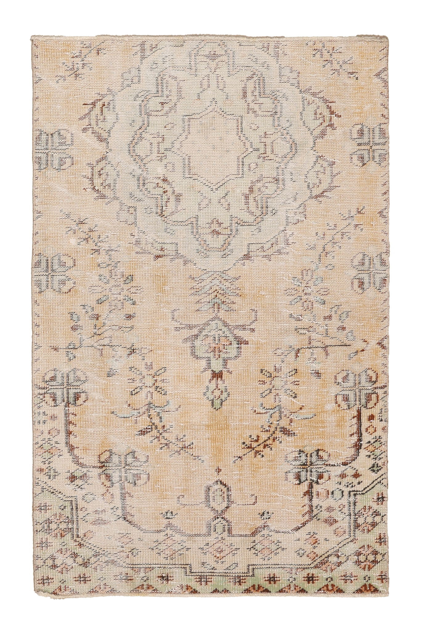 Vintage Manisa Turkish Area Rug 3x4 ft — Beige Distressed