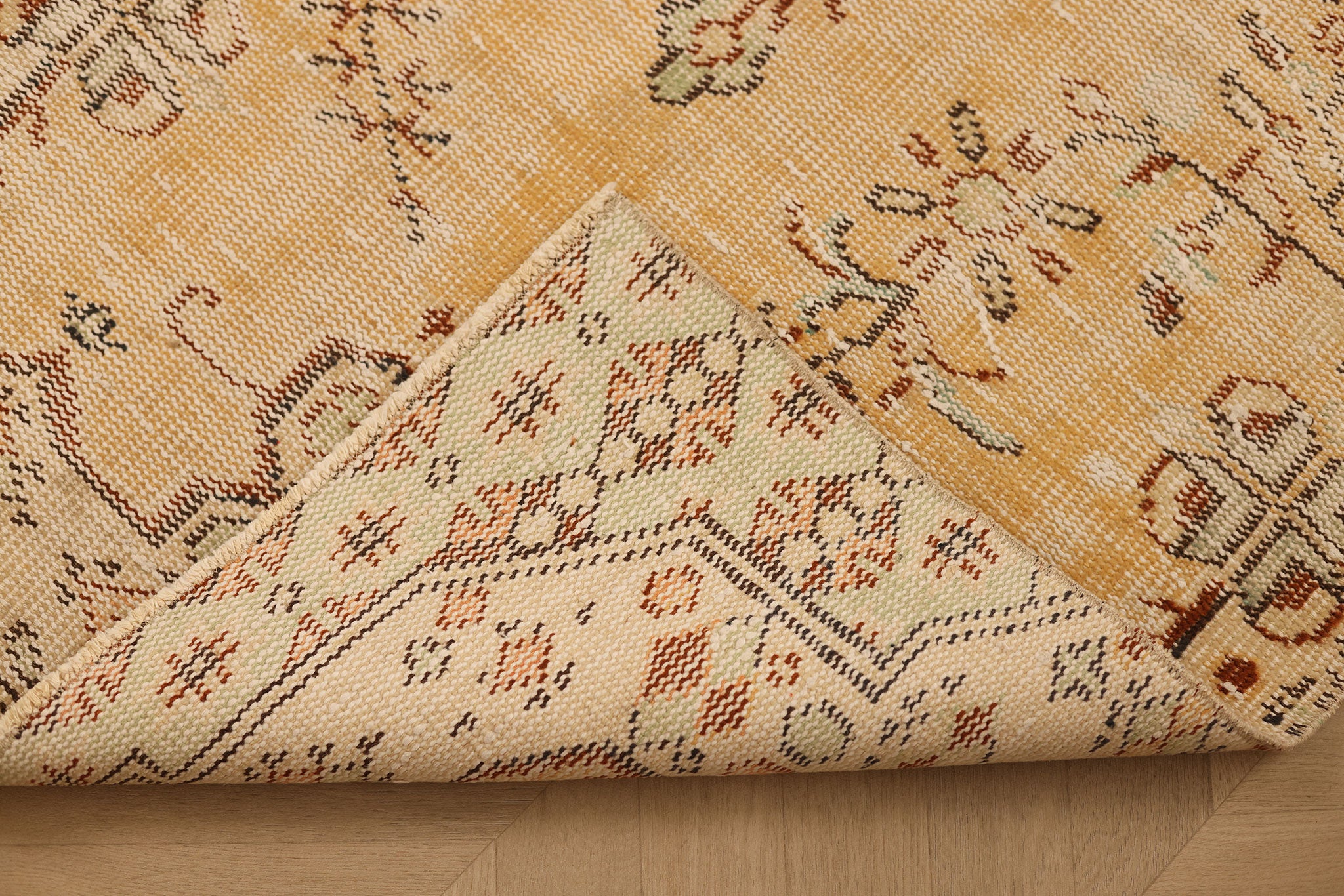 Vintage Manisa Turkish Area Rug 3x4 ft — Beige Distressed