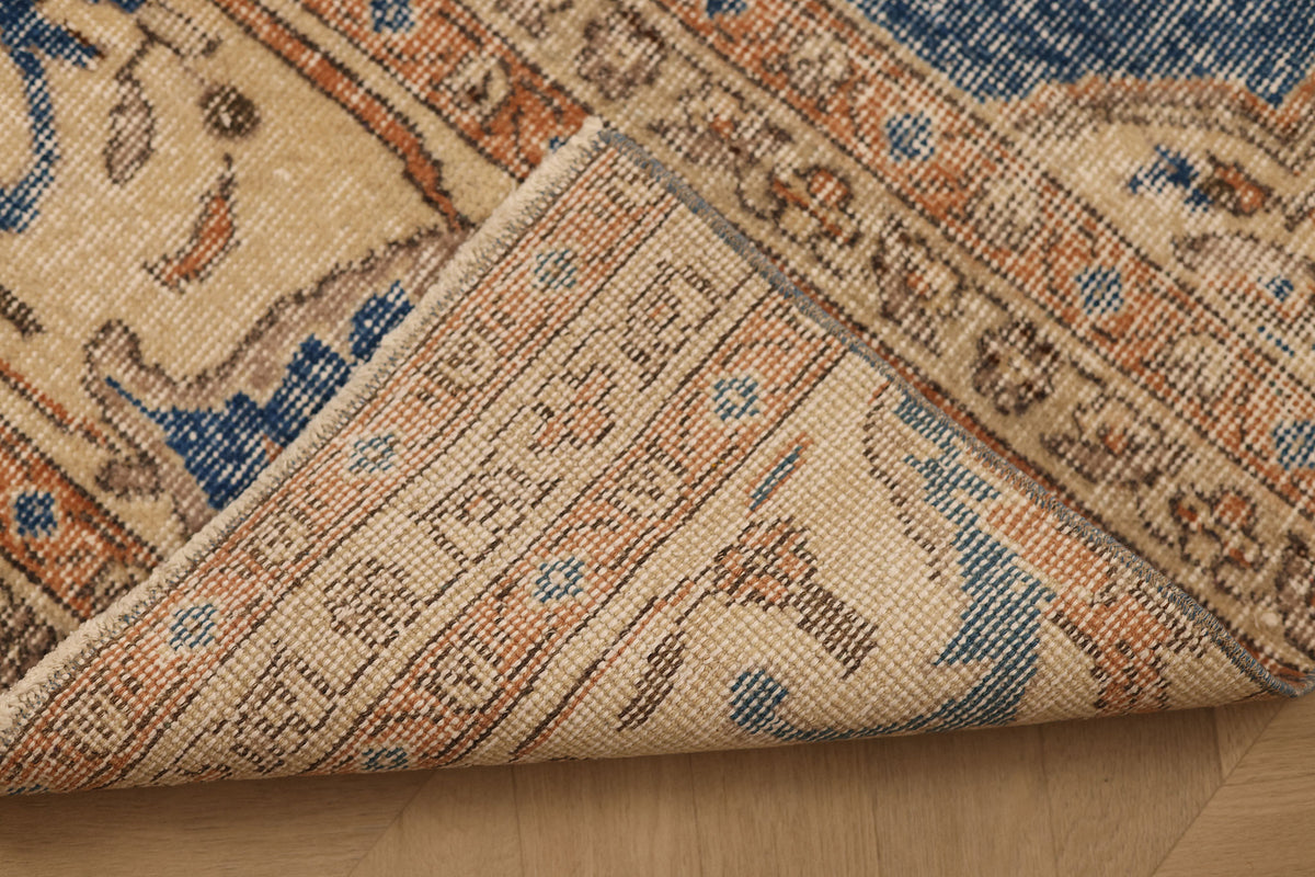 Vintage Isparta Turkish Runner Rug 2x6 ft — Blue & Beige Distressed