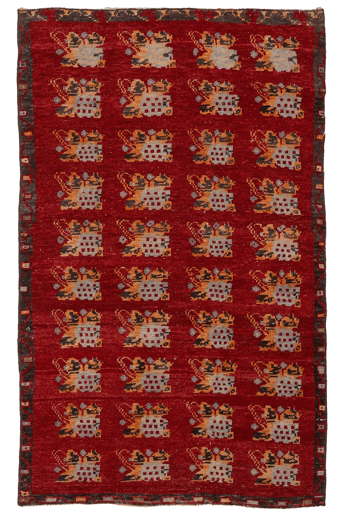 Vintage Konya Turkish Runner Rug 3x5 ft — Red & Orange Floral