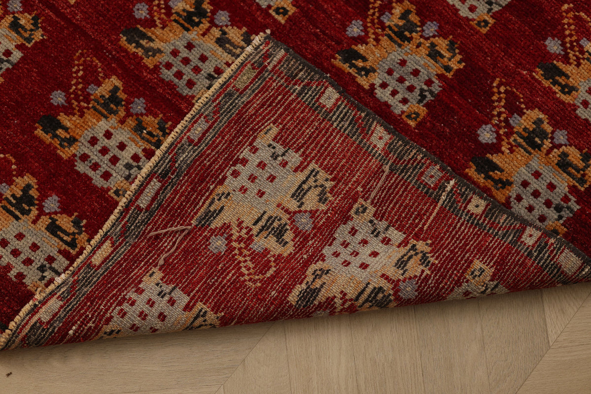 Vintage Konya Turkish Runner Rug 3x5 ft — Red & Orange Floral