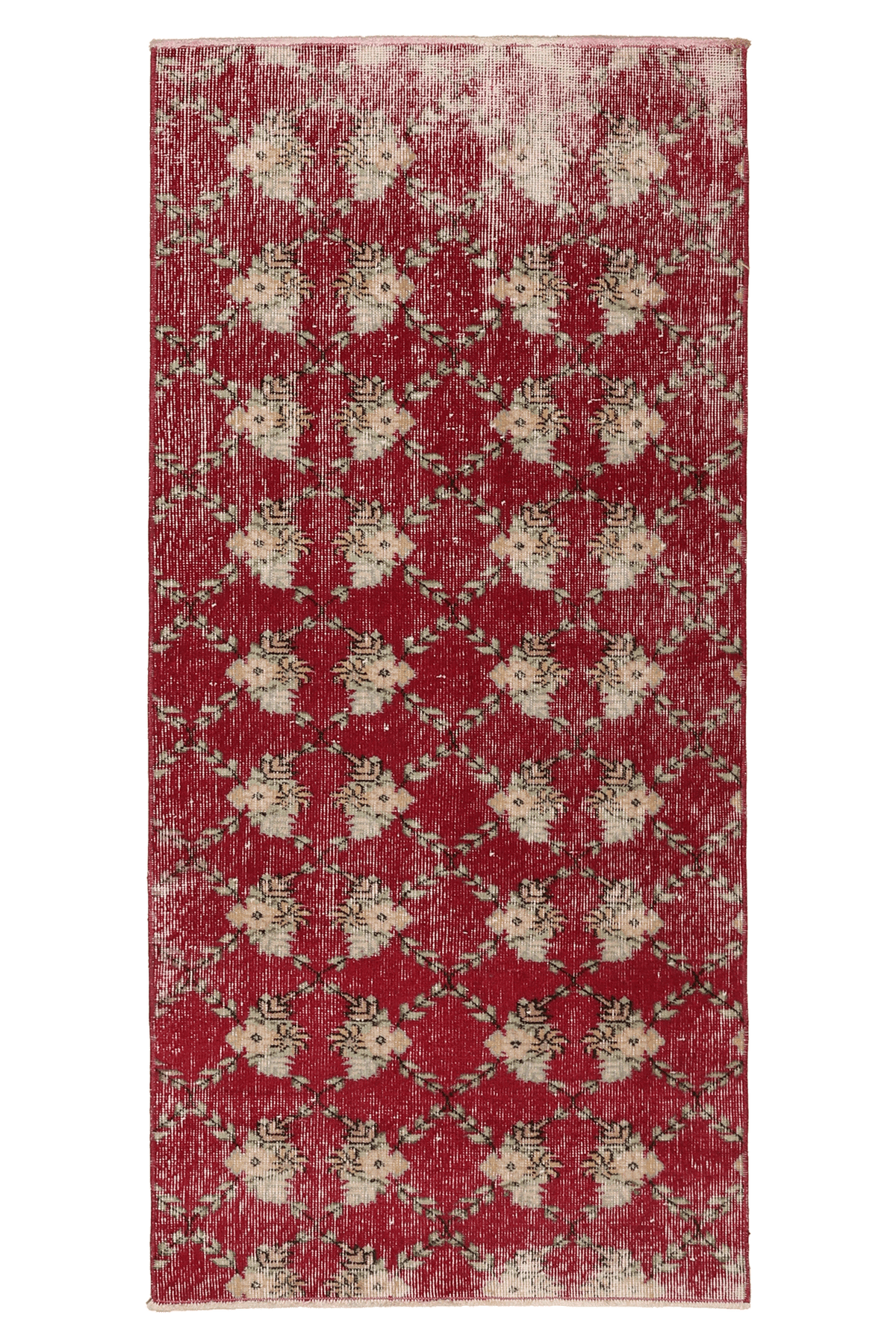 Vintage Isparta Turkish Runner Rug 2x5 ft — Red & Beige Distressed