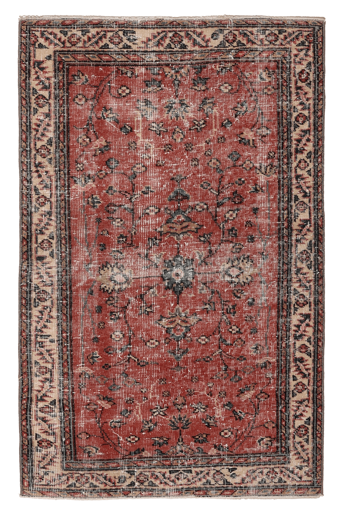 Vintage Isparta Turkish Runner Rug 2x4 ft — Red & Beige Floral