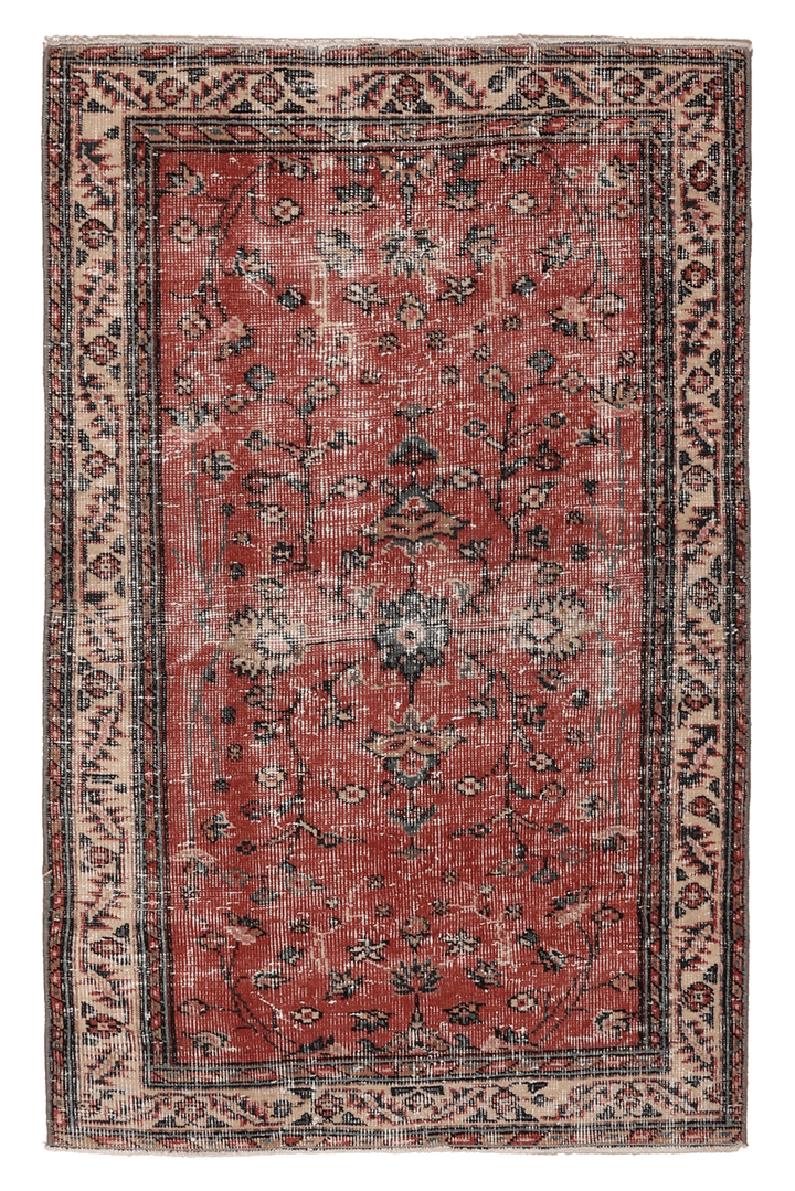 Vintage Isparta Turkish Runner Rug 2x4 ft — Red & Beige Floral