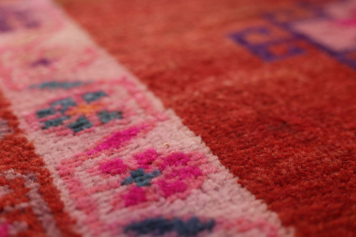 Vintage Southeastern Persian Style Runner Rug 3x13 ft — Red & Pink Geometric