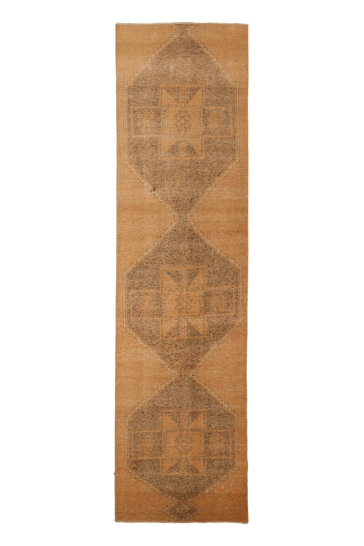 Vintage Malatya Turkish Runner Rug 3x12 ft — Orange & Brown Geometric