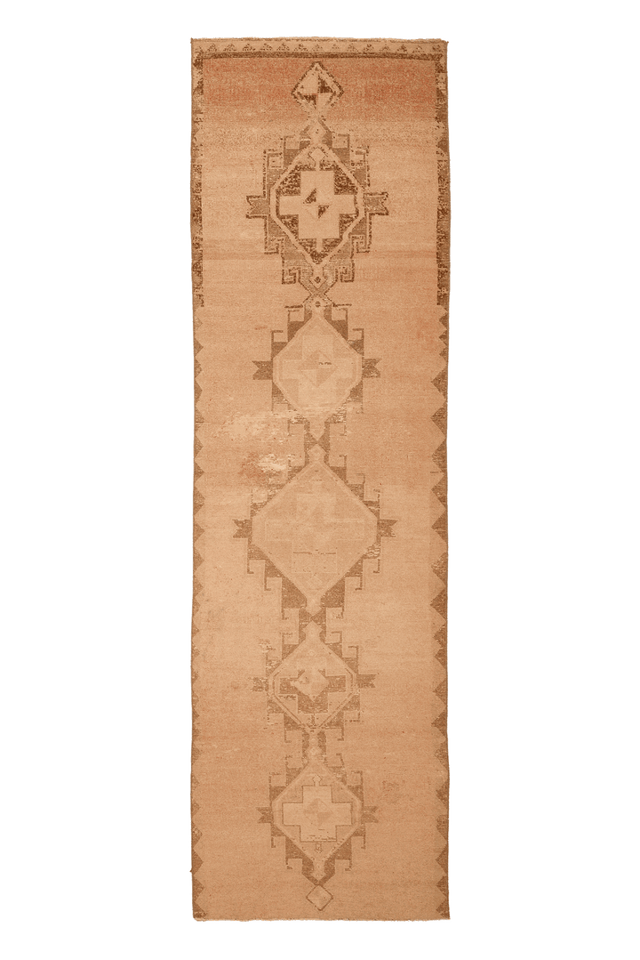 Vintage Malatya Turkish Runner Rug 3x11 ft — Beige & Brown Geometric