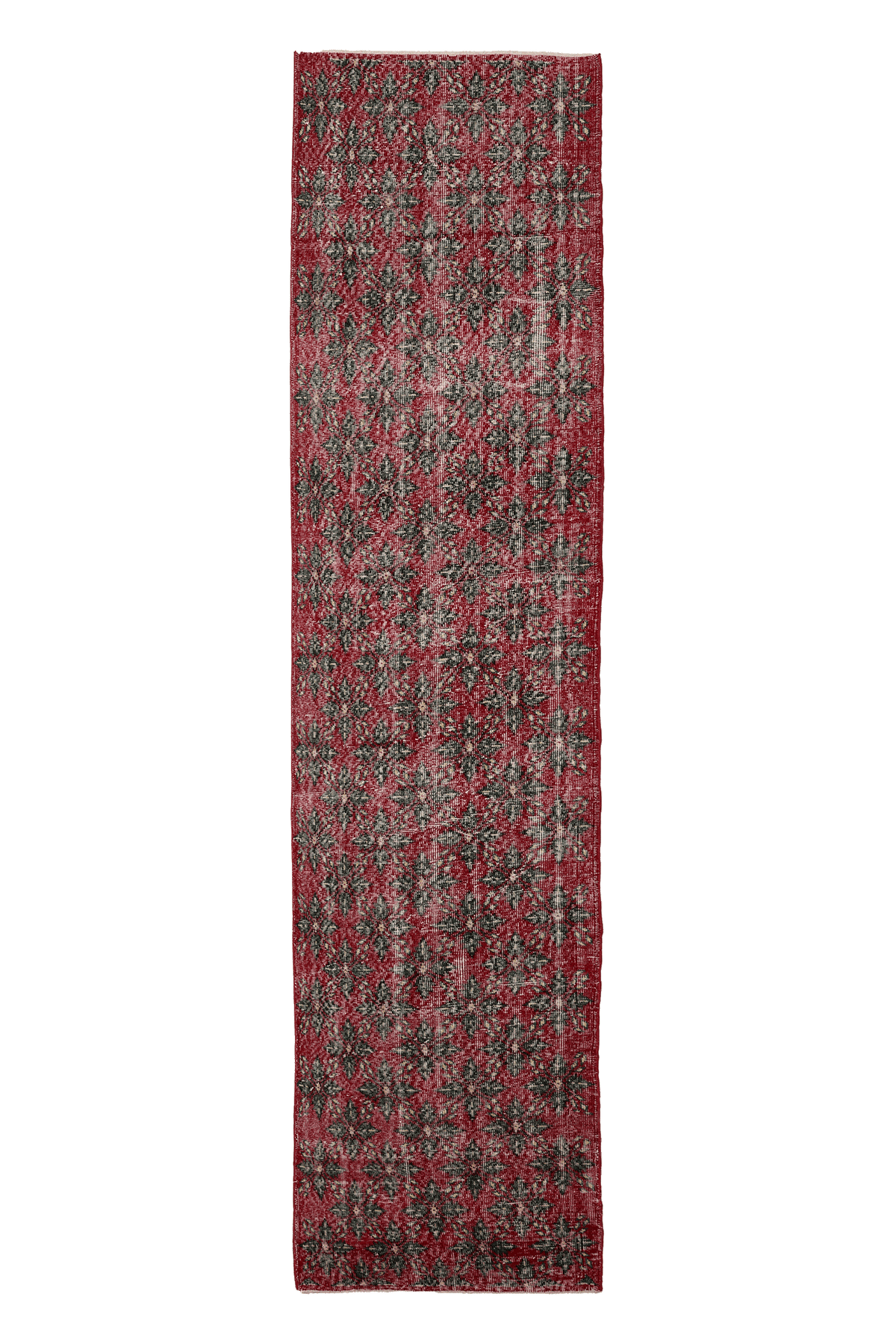 Vintage Isparta Turkish Runner Rug 3x11 ft — Red & Green Floral