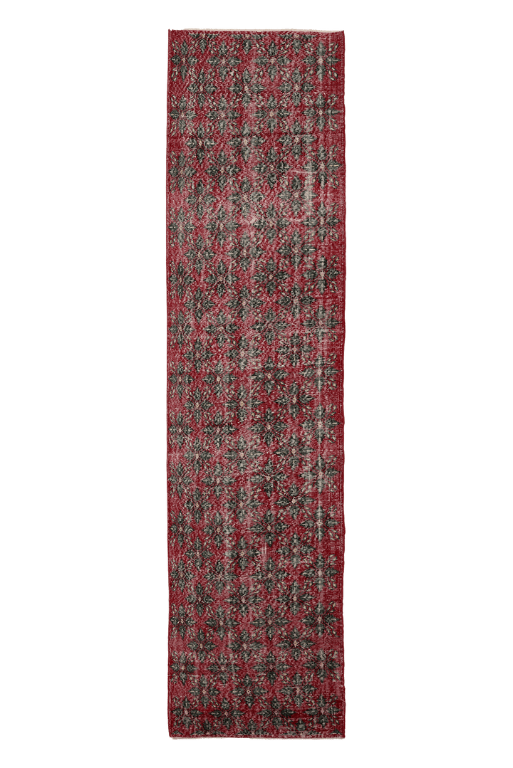 Vintage Isparta Turkish Runner Rug 3x11 ft — Red & Green Floral
