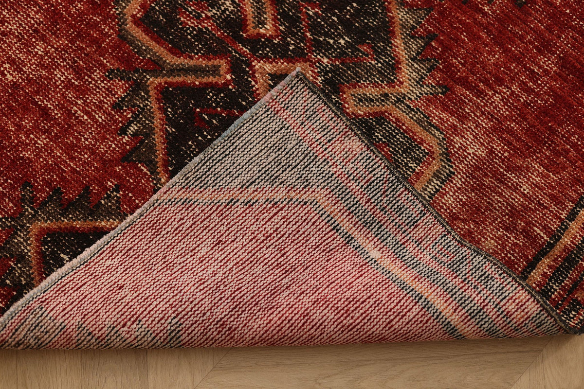 Vintage Malatya Turkish Runner Rug 3x11 ft — Red & Brown Geometric